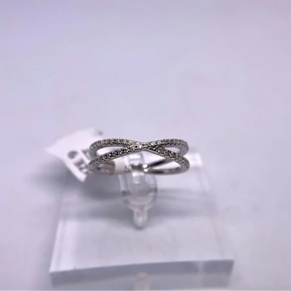 Moissanite Criss Cross Ring Band X Ring Wedding Eternity 925 18K White Gold 1 Ct - Picture 7 of 12